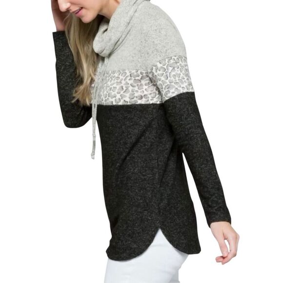 Market & Spruce Stitch Fix Cameron Charcoal Gray Cowl Neck Leopard Cheetah Top - Picture 4 of 13